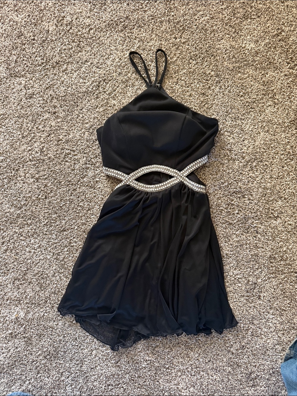 Black Beaded Waist Halter Homecoming Dress